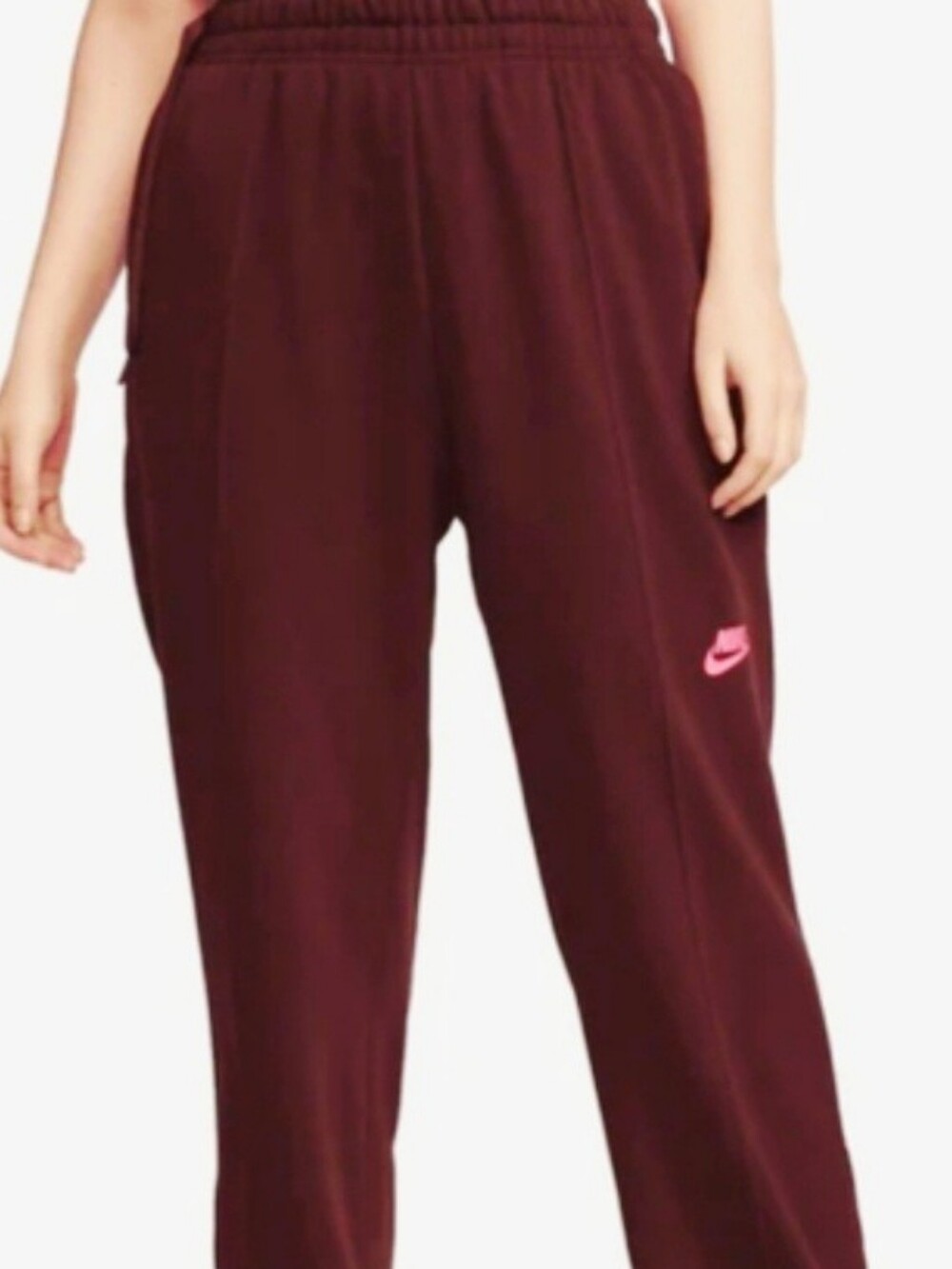 Nike Women's Burgundy Track Pants with Pink Swoosh